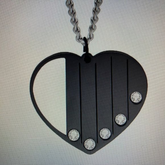 NWOT - Black Stainless Steel Heart Pendant Necklace With Cubic Zirconia Stones - Picture 1 of 7